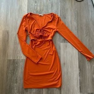 Orange Long Sleeve Mini Dress